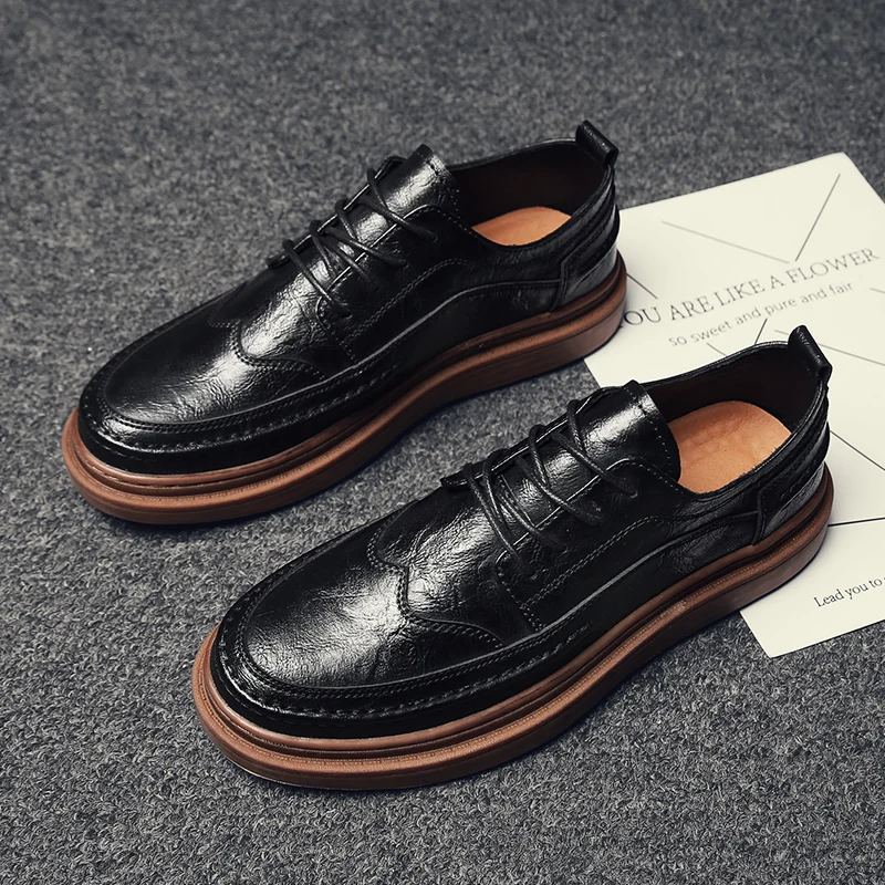 Men Shoes Casual genuine Leather Sneakers Men Shoes outdoor fashion Men'S Casual Shoes British brogue Lace Up Male Flat shoes s5