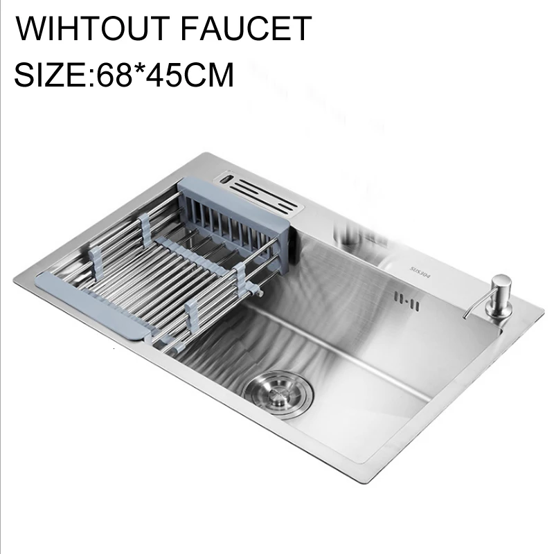 a1 without faucet Нержавеющая сталь 304 6845 см ручная приготовление одной чаши большая раковина, сливной нож, посудомоечная машина - Цвет: a1 without faucet