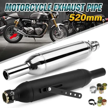 

520mm Motorcycle Exhaust Pipe Muffler Tip Retro Tail Tube Scooter Pit Dirt Bike For Harley Cafe Racer Bobber Chopper Custom