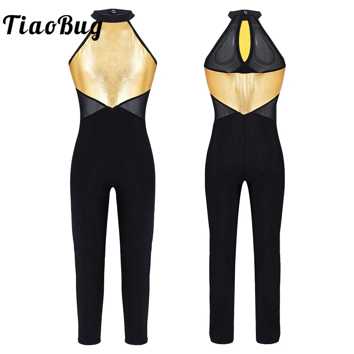 

Kids Sleeveless Stretchy Gymnastics Ballet Leotard Girls Sparkle Dance Costume Halter Neck Sports Jumpsuit Unitard Dancewear