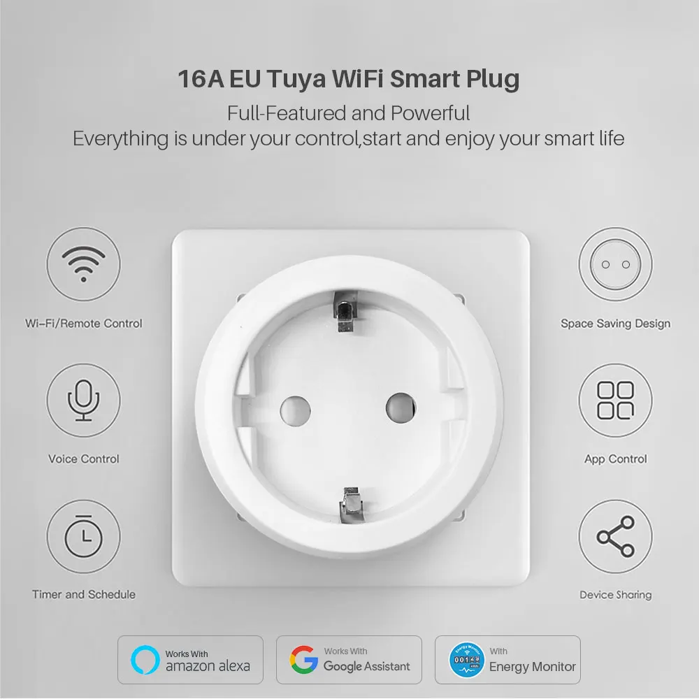 Enchufe Inteligente de Exterior WiFi 16A. Con Medidor de Consumo. Control  por App Smart Life.