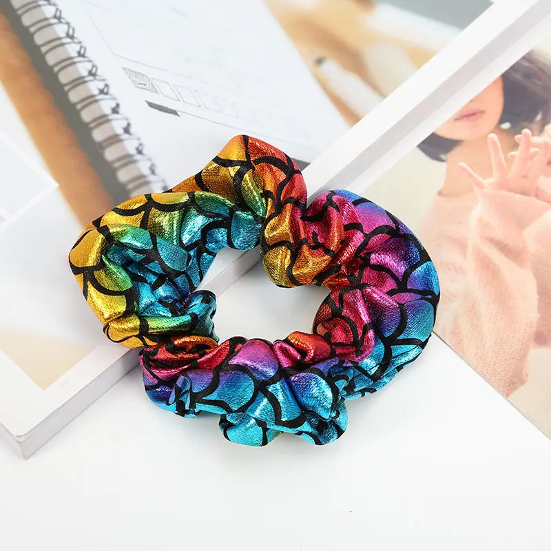 

1PC New Mermaid Pattern Elastic Hair Ties for Girls Shiny Glitter Scrunchies Ponytail Holder Scrunchie Hair Band Accessories