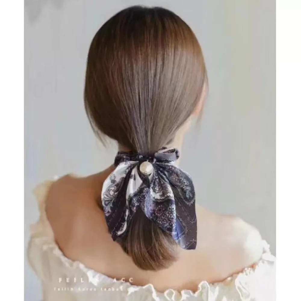 Flower Exquesite Beautiful Print Seaside Gifts Hair Rope Adjustable Pearl 5 Colors Valentines Gift Elastic 1PC Unique Bowknot