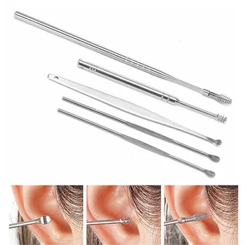 

Ear Wax Remover Kit Ears Pick Cleaning Set For Home Stainless Steel Portable 5Pcs/Set