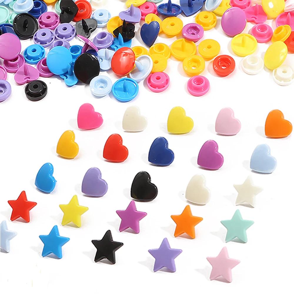 Description Picture 2 of item10/20sets Heart/Star Shaped T5 Plastic Snap Button Fastener Press Buttons For Baby Clothes Clips Buttons Garment Accessories