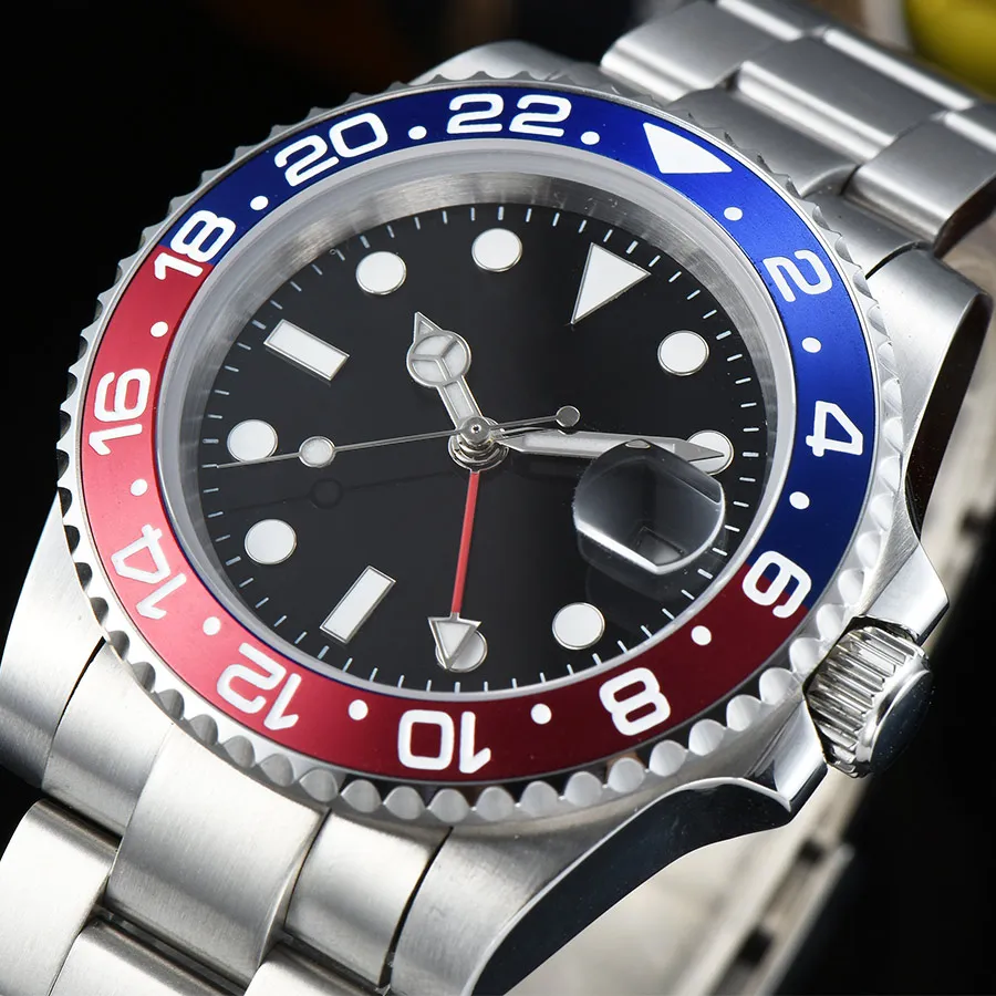 

GMT Men's Watch Automatic mechanical 40mm Sterile Luminous Sapphire Crystal Ceramic Bezel Date Movement Black Dial Watch Men 02