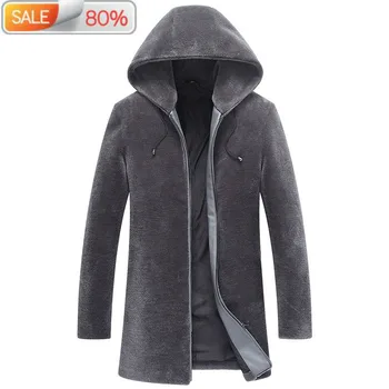 

Natural Sheep Shearling Hooded Long Jackets Winter Jacket Men 100%Wool Fur Plus Size Coat AW9941 ND759
