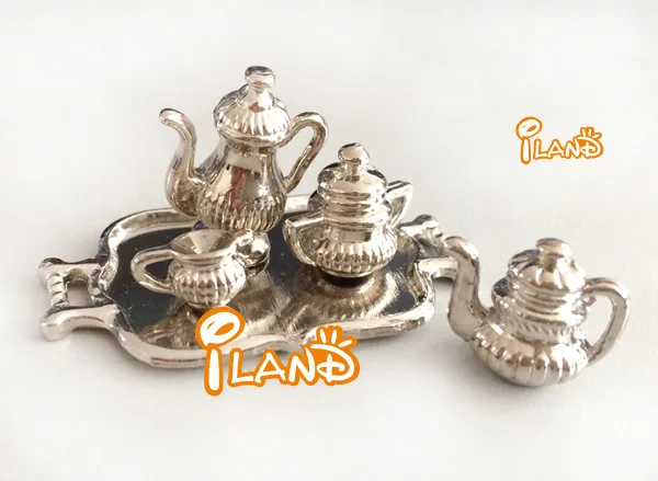 1: 12 кукольный домик DIY Мини Квадратная тарелка сплав чайный набор