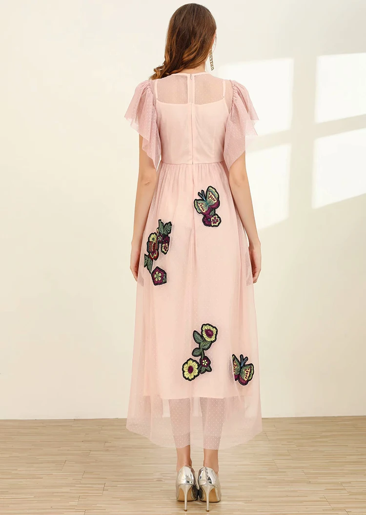 MoaaYina, модное дизайнерское платье, весна-лето, женское платье с расклешенными рукавами, Сетчатое платье с бабочкой и цветочной вышивкой