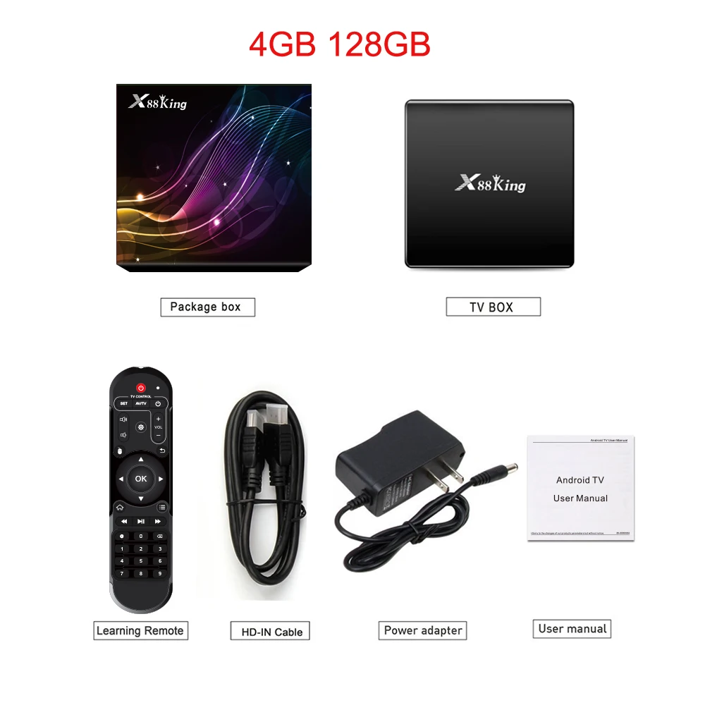 4GB 128GB X88 King Android 9,0 ТВ приставка S922X шестиядерный Mali-G52 MP6 LPDDR4 4 Гб 128 ГБ телеприставка двойной Wifi Bluetooth 5,0 1000M LAN плеер - Цвет: 4GB 128GB