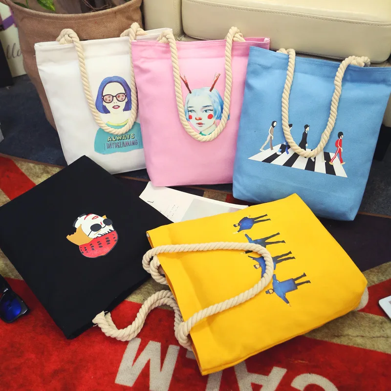 

Korean-style GIRL'S Versatile Hipster Shoulder WOMEN'S Bag Literature And Art Simple Hand Shoulder School Bag Canvas Hemp Rope