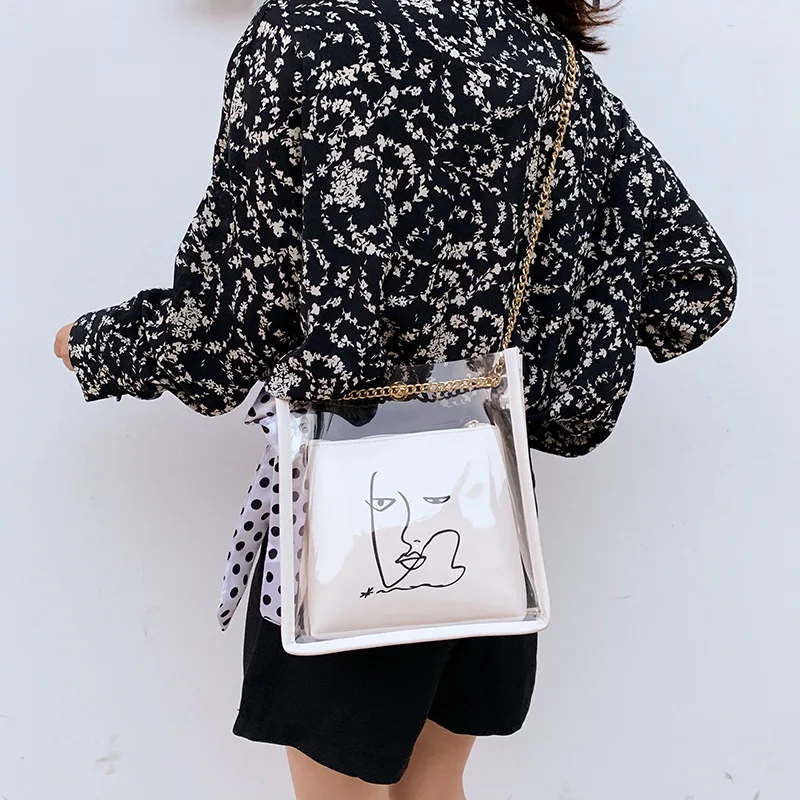 

Summer Transparent Bag New Type Xiaoqing New Korean Wave Point Silk Scarf Single Shoulder Slant Chain Small Square Bag