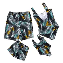 Семейный купальник с принтом листьев, цельный летний купальник бикини, мама дочь семья, мужчины, мальчики, пляжная одежда, шорты, костюм 2020DG4