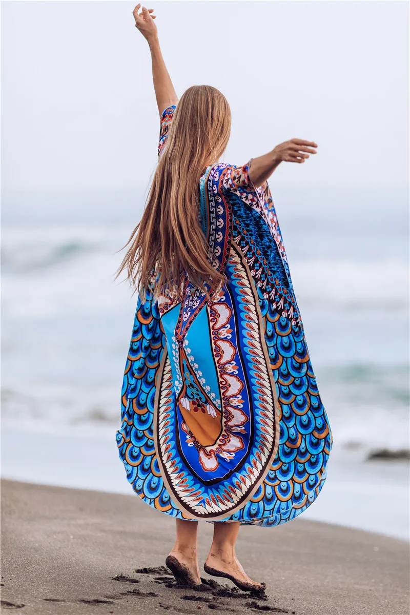 Böhmen Stil Strand Abdeckung-ups Badeanzug Abdeckung Ups Kaftan Sommer Kleid Frauen Strand Tragen Badeanzug Cover Up robe De Plage