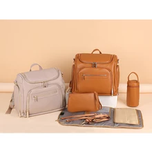 Sac à dos à couches en cuir PU pour maman, grande capacité, sacs à langer de maternité, poche de rangement pour poussette de bébé, sac d'allaitement étanche