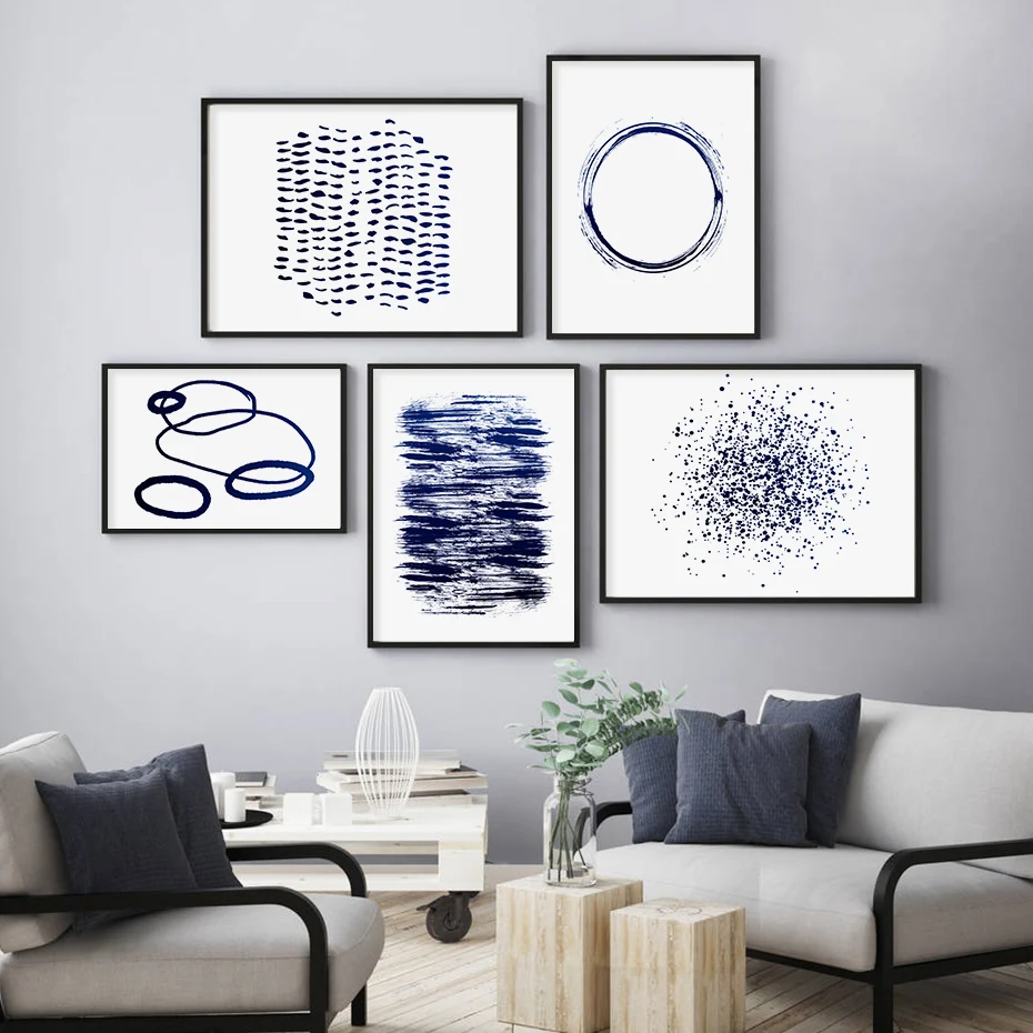 ZAB122 Blue Green Circles Modern Canvas Abstract Home Wall Art Picture Prints 