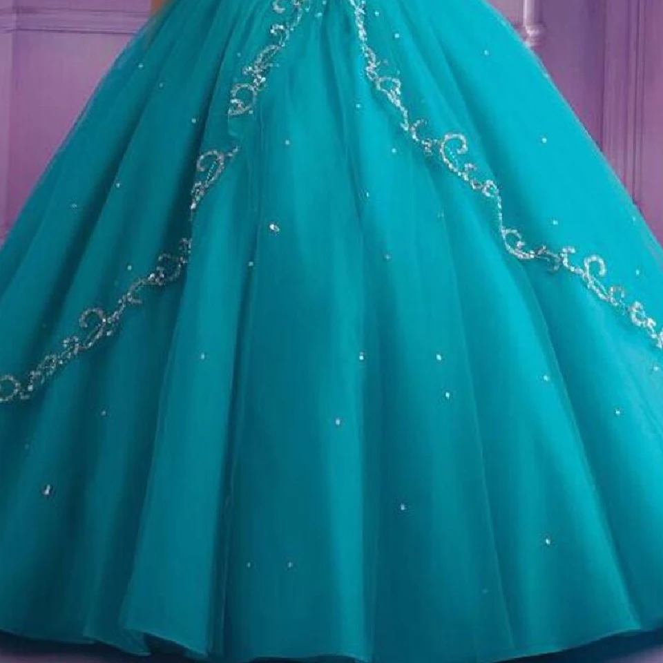 Turquoise Блестящие коралловые Бальные платья с жакетом Vestidos милые 16 вечерние бальные платья с кристаллами и бисером - Цвет: Turquoise