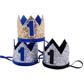 

1 Pc New Creative Cute Boys 1st Birthday Silver Blue Gold Crown Kids Golden Blue Birthday Boy for Cake Smash Birthday Party Hat