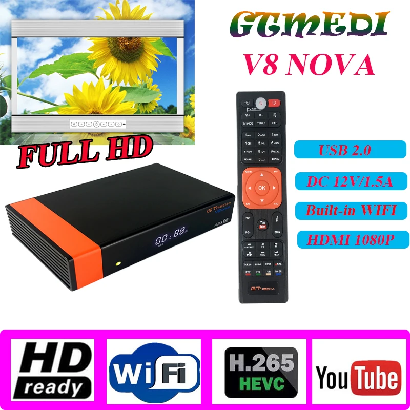 GTMEDIA V8 NOVA HD спутниковый ресивер Встроенный Wi-Fi H.265 1080P dvb S2 YouTube спутниковый декодер Бесплатный испанский cccam сервис tv box