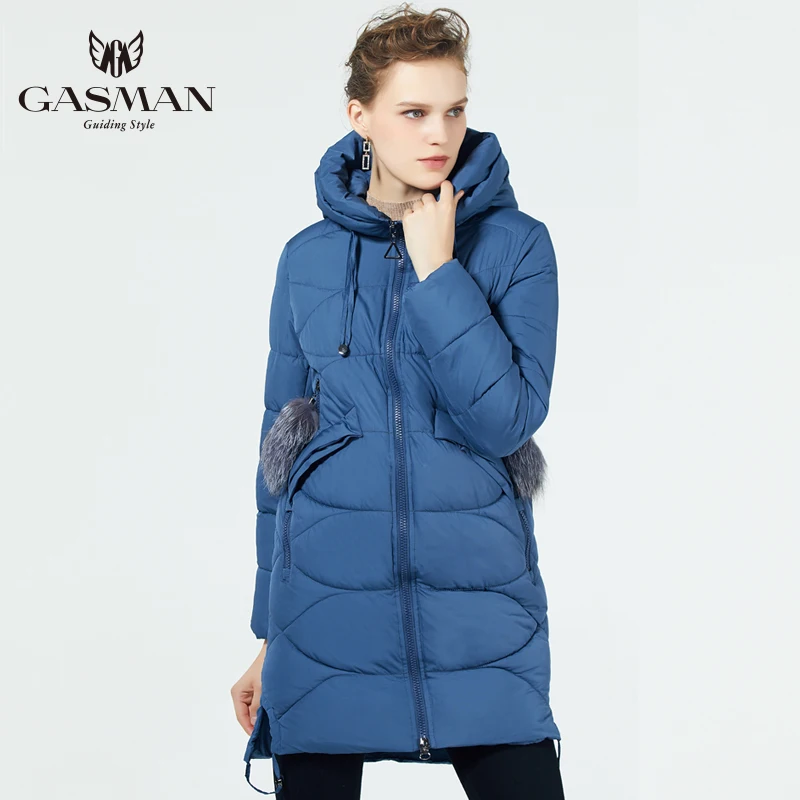 GASMAN Био Пух Пальто Средняя Длина Модный Пуховик Женский с Капюшоном Теплая Женская Куртка Новая Зимняя Коллекция - Цвет: 439lake blue
