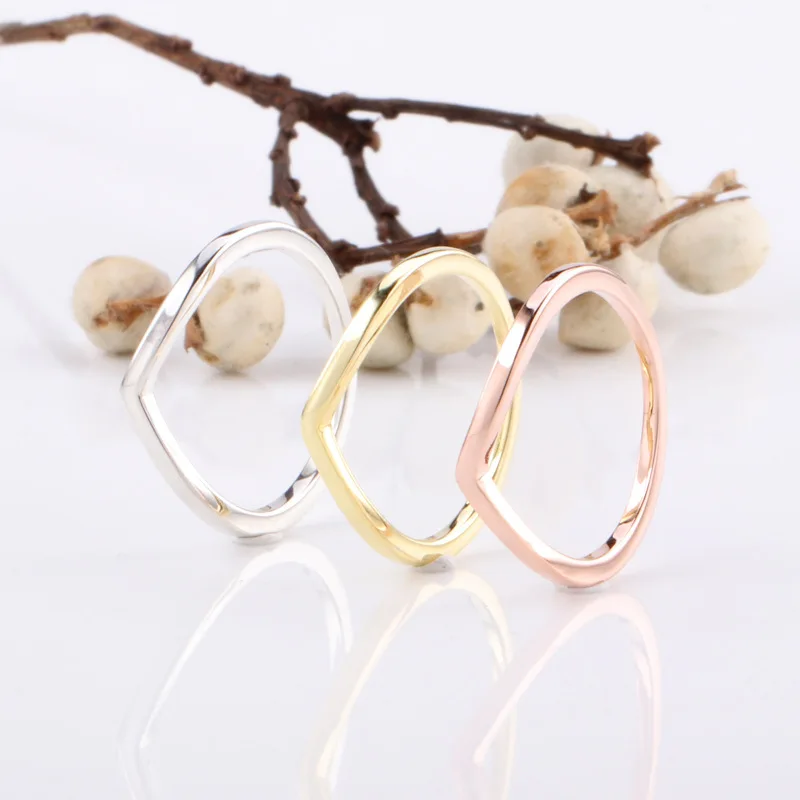 

Genuine 925 Sterling Silver Wish Bone Ring Set With Crystal Stack Rings For Women Wedding Party Gift Fashion Jewelry
