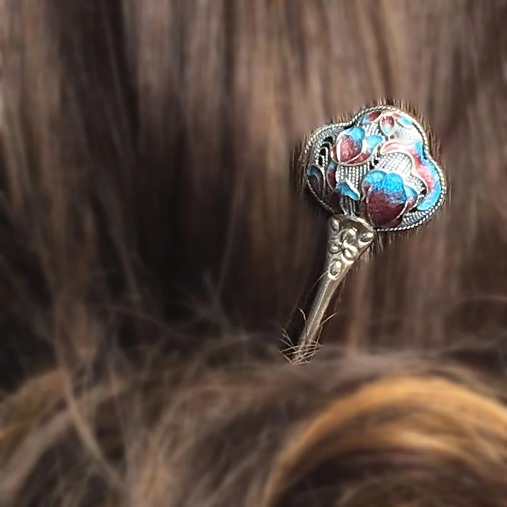 Cloisonne тайская серебряная шпилька для волос Китайская шпилька серебряные заколки для волос для женщин аксессуары для волос для свадьбы ювелирные изделия Pince WIGO1283
