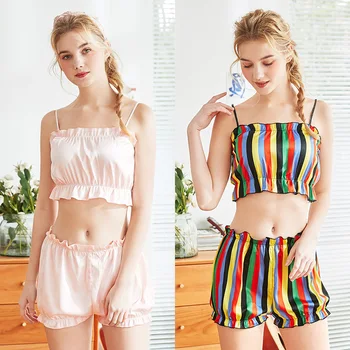 

New Style Silk Sexy Pajamas Women's Summer Wrap-around Shorts Two-Piece Set Tracksuit