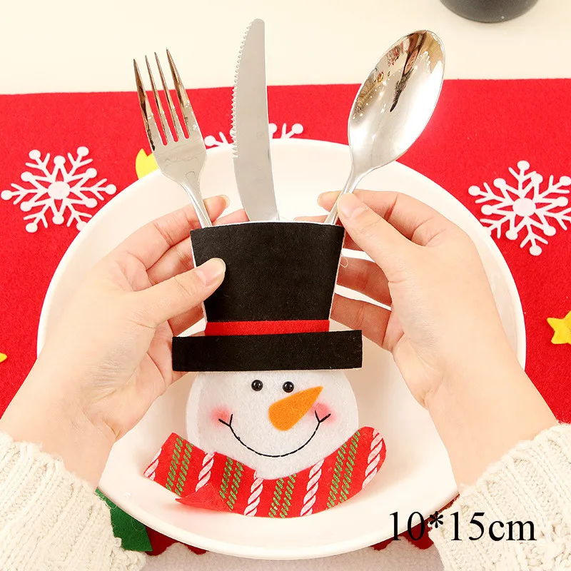 A 1 Snowman Новейшие рождественские держатели для столовых приборов, держатели для серебра, Санта вилка, кармашки для ножей, ужин, рождественские украшения для дома Deco Noel - Цвет: A 1 Snowman