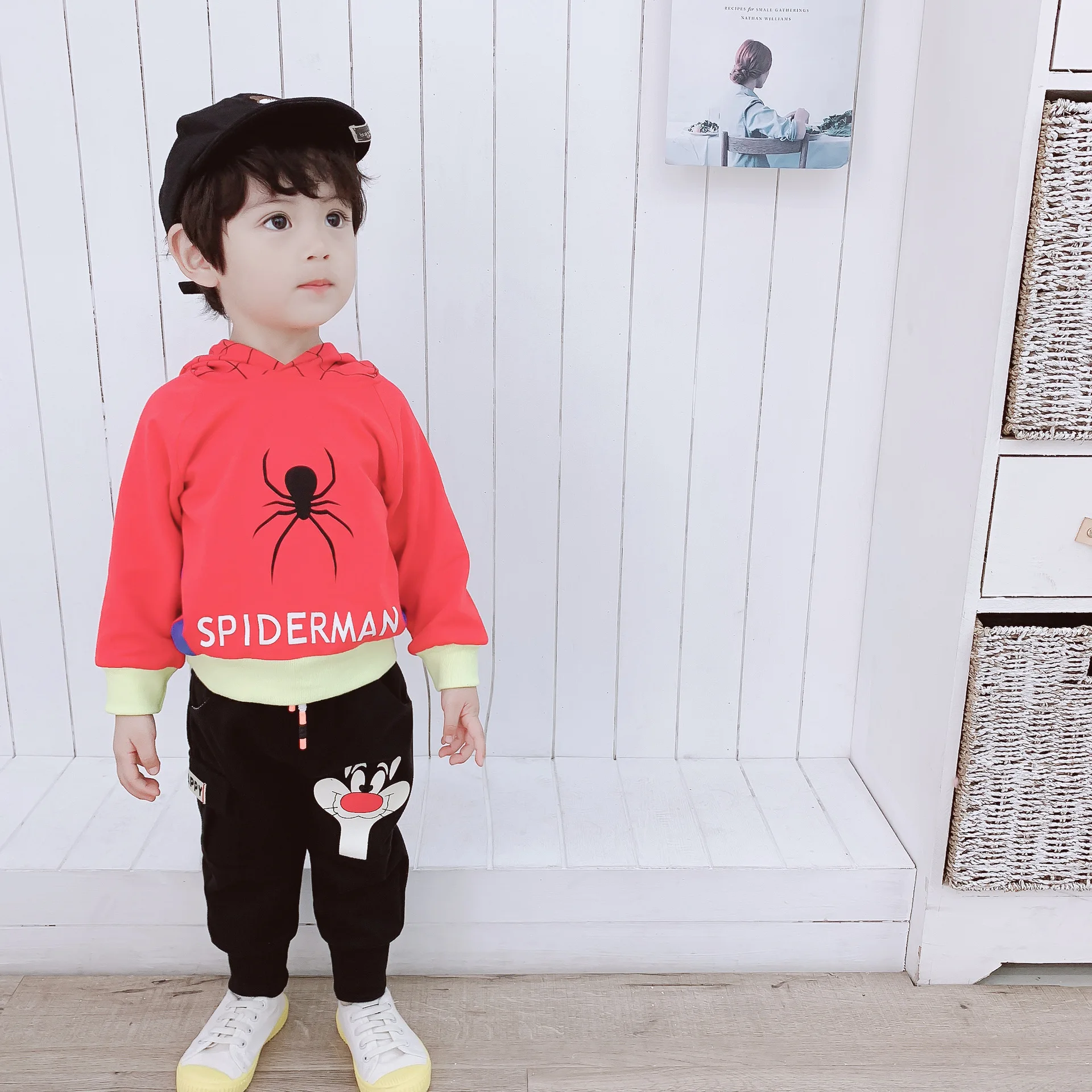 

2020 Spring New Style Children Baby Cartoon Spider Lettered Mixed Colors Hoodie Two-Piece Set a Grant from