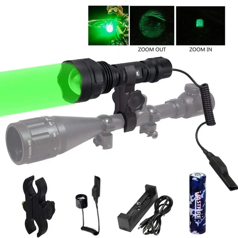 Масштабируемый 5000лм Q5 светодиодный охотничий фонарь тактический прицел оружие Свет+ пистолет рельсовый фонарь Крепление+ 18650+ переключатель давления+ зарядное устройство - Испускаемый цвет: green