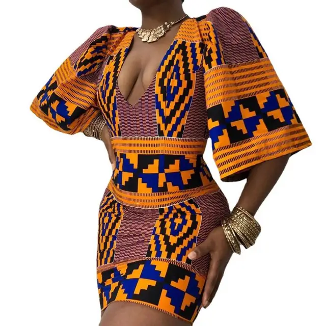 Adanna V-Neck Print Mini Dress