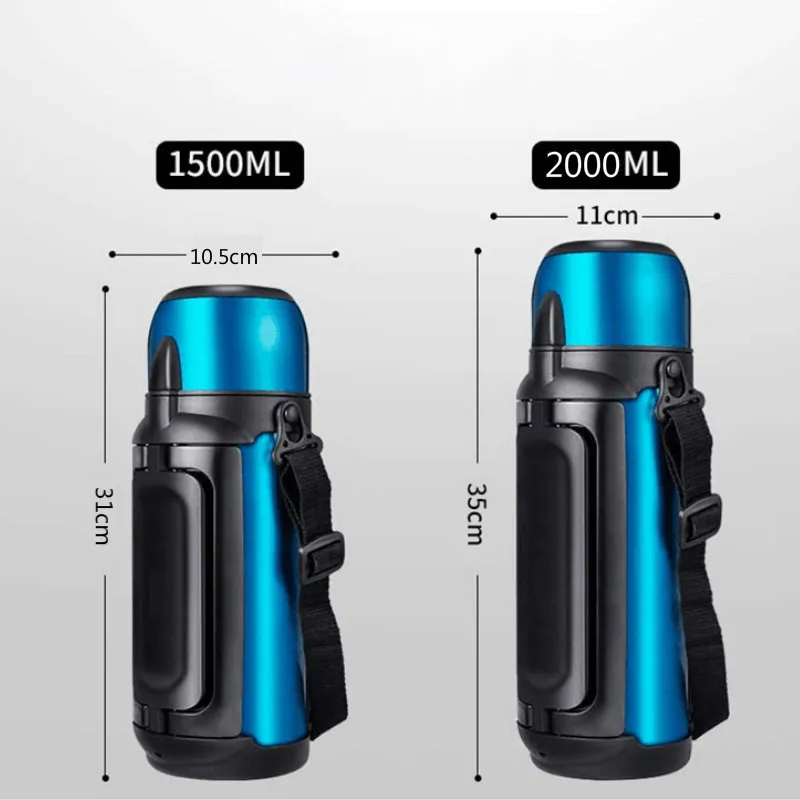 1.5L/2L большой емкости из нержавеющей стали, термос для автомобиля, для путешествий, спорта, грелка, портативная, изоляция, термосы, чашка