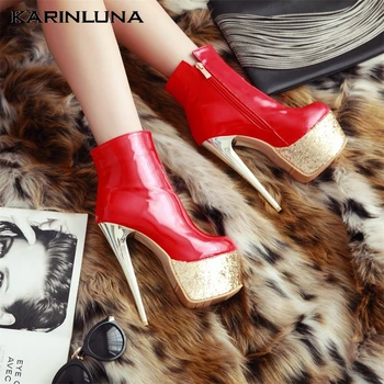 

Karinluna 2020 New Arrivals Plus Size 33-48 Platfom Ankle Boots Woman Shoes Super High Heels Zip Up Boots Women Shoes