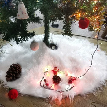 

90CM White Christmas Tree Skirt Christmas Tree Decor Fabric Round Plaid Christmas Tree Skirt Decoration Xmas Floor Rug Mat Cover