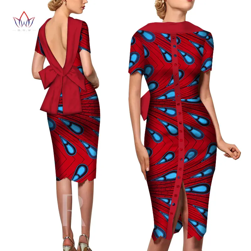 Мода африканские платья для женщин Vestido печать фабричные Изделия элегантная одежда в африканском стиле открытая спина африканская одежда brw WY5676