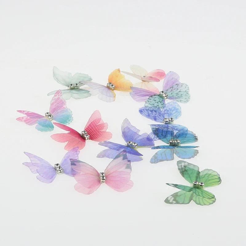 더블 레이어 모조 다이아몬드 오간자 나비, DIY 헤어 핀 제작, 웨딩 드레스 의류 장, 영원한 얇은 명주 그물 나비