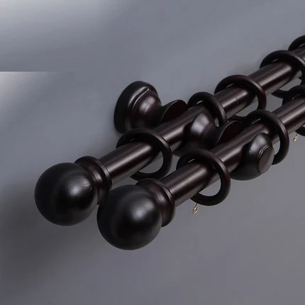 Double rod Твердый деревянный карниз для шторы деревянный Римский полюс двойной толстый Европейский бесшумный занавес трек верхний потолок и боковая установка стены - Цвет: Double rod