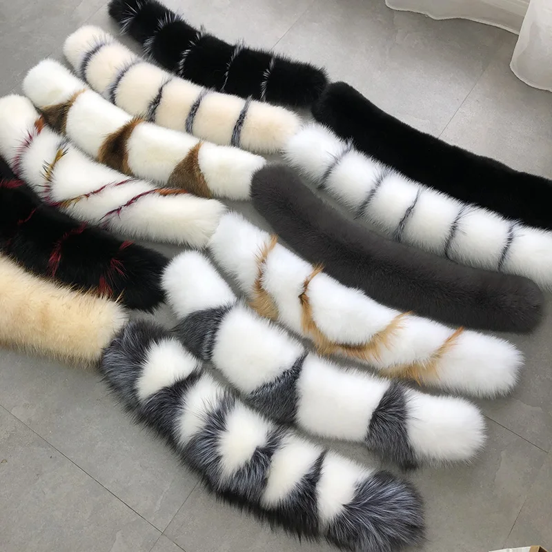 MS.Minshu Fox Fur Collar Parka Coat Collar Genuine Fox Fur Big Collar Fluffy Fox Fur Hood Collar