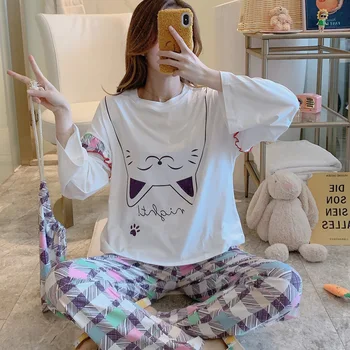 

Spring And Autumn New Arrival Pajama Sets For Women Long Sleeve Trousers Loose Comfort Pyjamas Female Casual Pijama Sleepwear