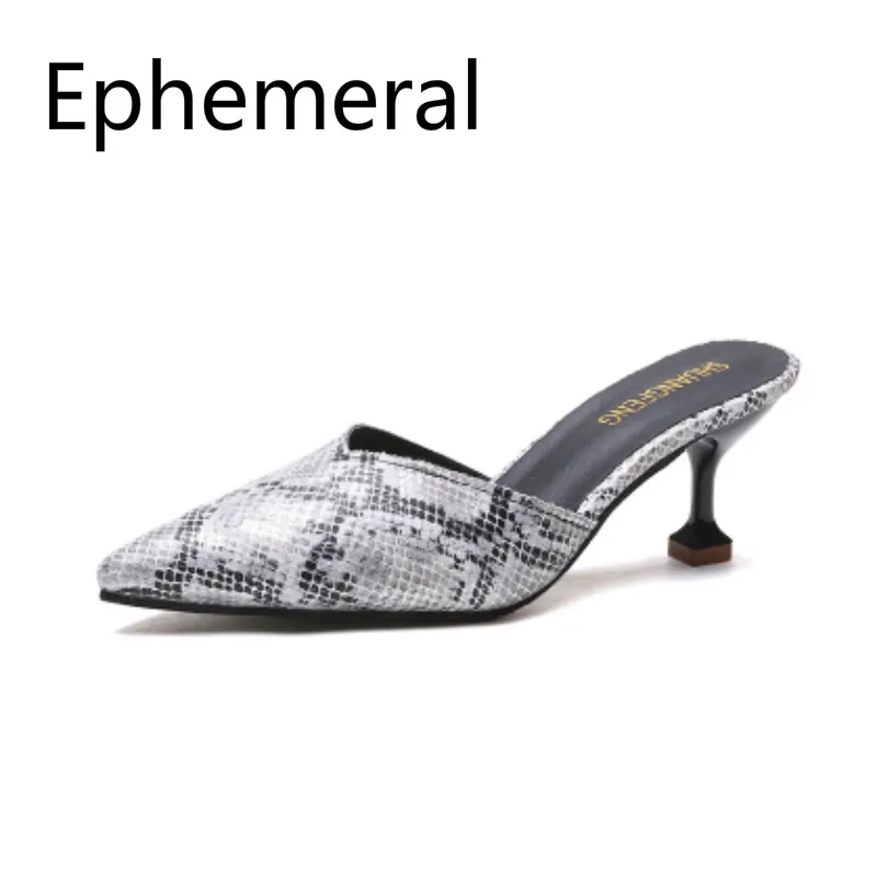 Lady's Python Texture Slides Closed Toe Shoes Summer Outdoor Slippers High Heels Black Grey Plus Size 4-43 Promotion 2020 Simple | Обувь