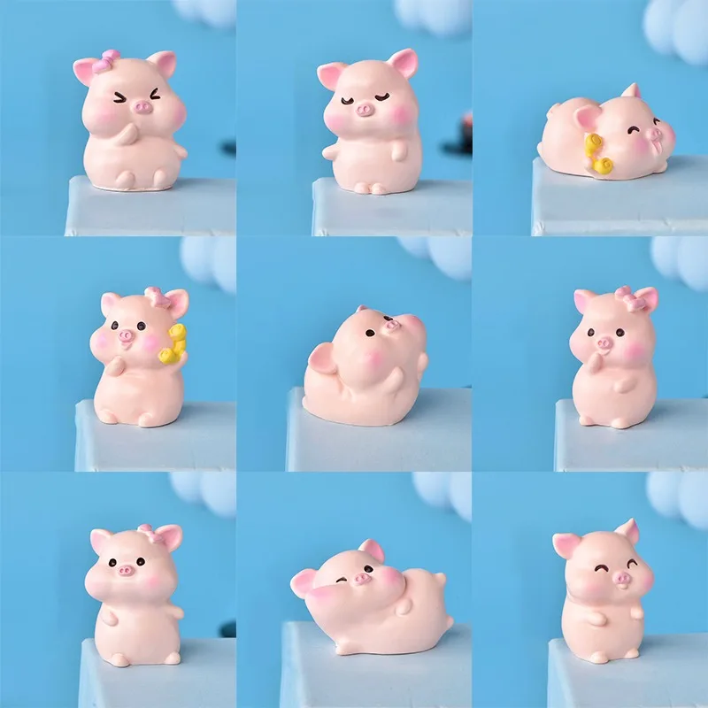 Cute Pink Pig Mini Miniature Figurine DIY Fairy Garden Doll Home Decoration Micro Landscape Kawaii Accessories Resin Crafts 1Pc