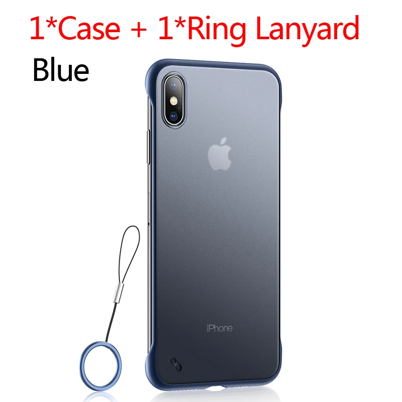 Бескаркасный чехол для iPhone 7 6 6S 8 Plus Прозрачный матовый жесткий чехол для телефона iPhone XR X XS Max с кольцом для пальцев - Цвет: Blue With Ring