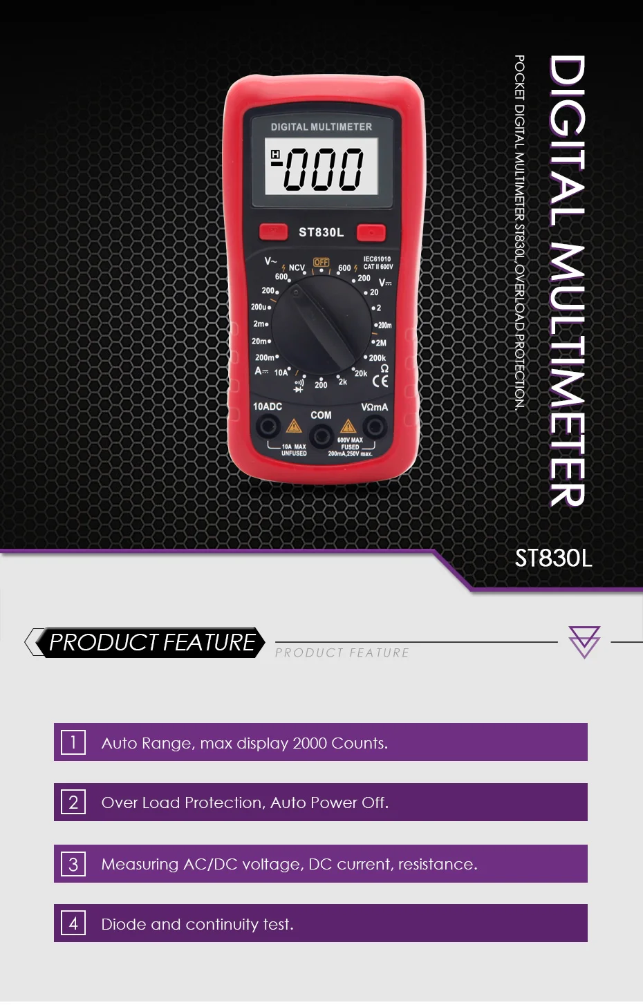 Nicetymeter ST830L Профессиональный мини размер ладони DIY цифровой мультиметр постоянного тока Измерение сопротивления мультиметр lo z temp