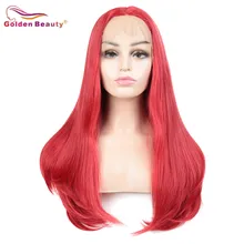 Парики из искусственных волос на кружеве для белых женщин, длинные прямые парики из термостойкого волокна, вечерние парики для косплея, красный цвет, золотой цвет