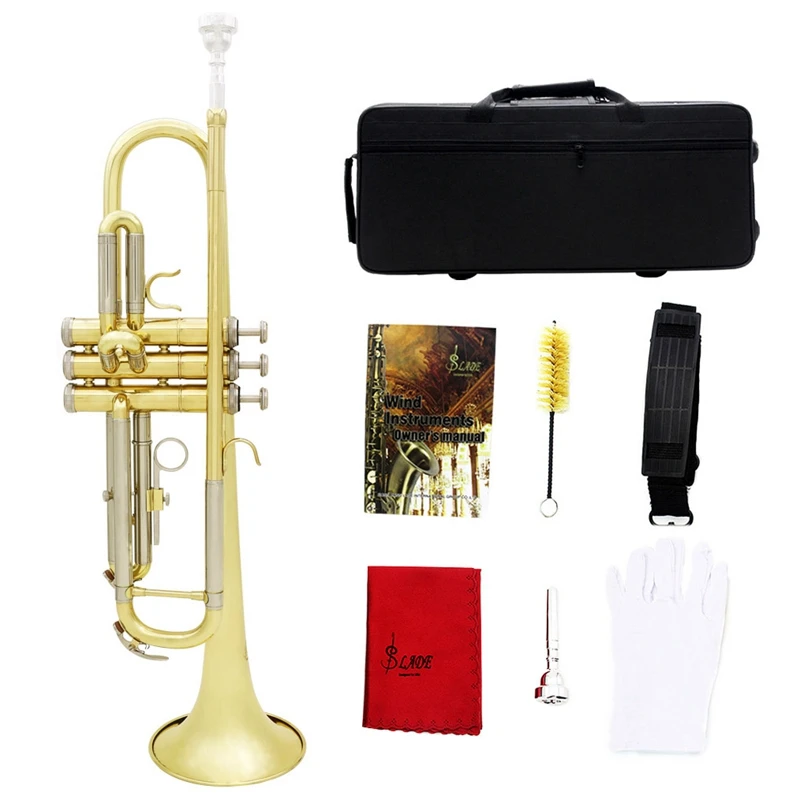 

Slade Trumpet Bb B Flat Durable Brass Trumpet Beginner Musical Instrument with Mouthpiece Gloves and Exquisite Gig Bag