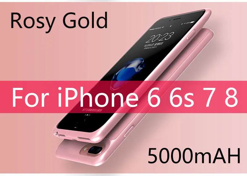 5000/7000 мАч аккумулятор чехол для iPhone 6 s 6s 7 8 Внешний Аккумулятор Чехол для iPhone 6 6s 7 8 Plus чехол для зарядного устройства - Цвет: RosyGold i6 6s 7 8