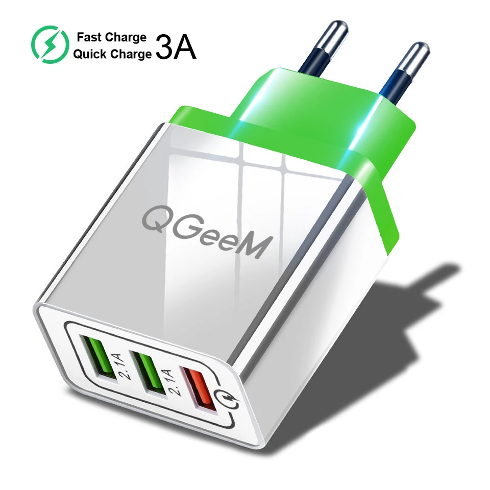QGEEM 3 USB зарядное устройство Быстрая зарядка 3,0 быстрое USB настенное зарядное устройство портативное мобильное зарядное устройство QC 3,0 адаптер для Xiaomi iPhone X EU US Plug - Тип штекера: Green