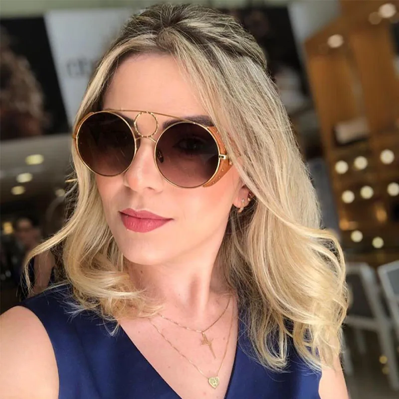 Steampunk Round Men women sunglasses Retro vintage Round Vintage sunglasses for women Fashionable Gradient shades women