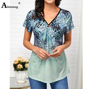 

Plus Size 4xl 5x T-shirt Boho Print Female Tops Fashion Ring V-neck Short Sleeve Loose Tees 2020 Summer Casual Shirts Womens