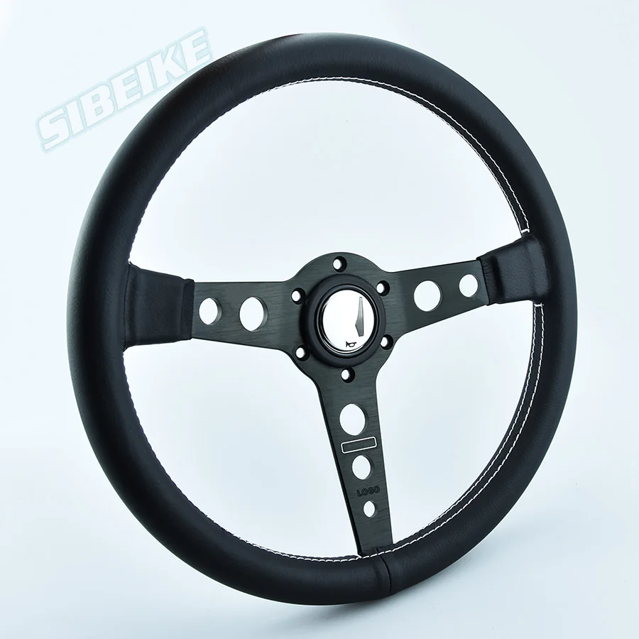 Universal Interiors Racing Sports Car Leather+Aluminium Steering Wheel With Stitching Horn